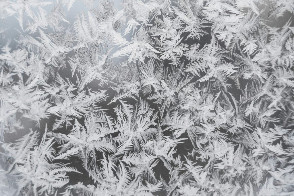 The evaporator behind an opened freezer panel — the first thing opened on a warm refrigerator.